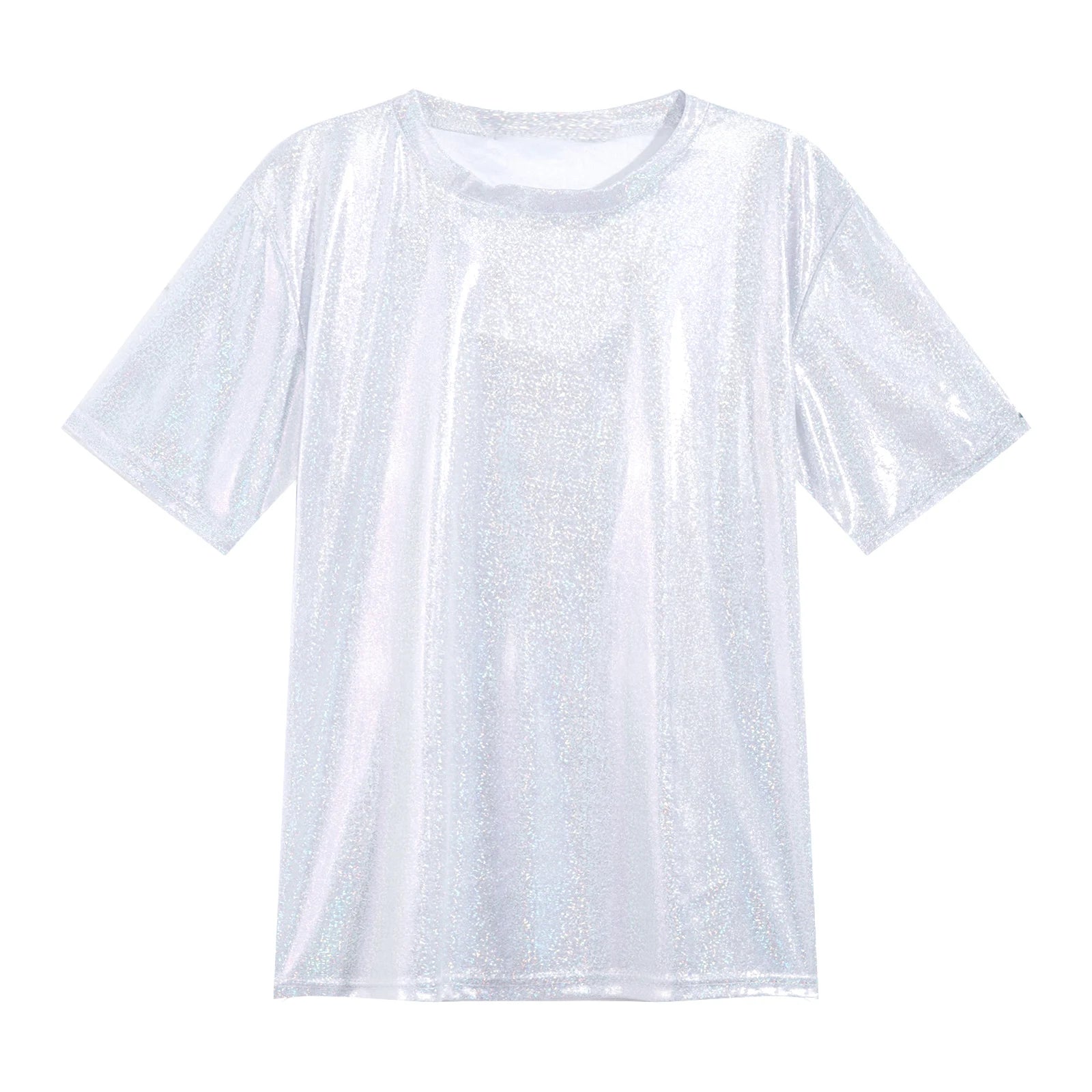 Mens Shiny Top Short Sleeve T-shirt for Rave Party Club