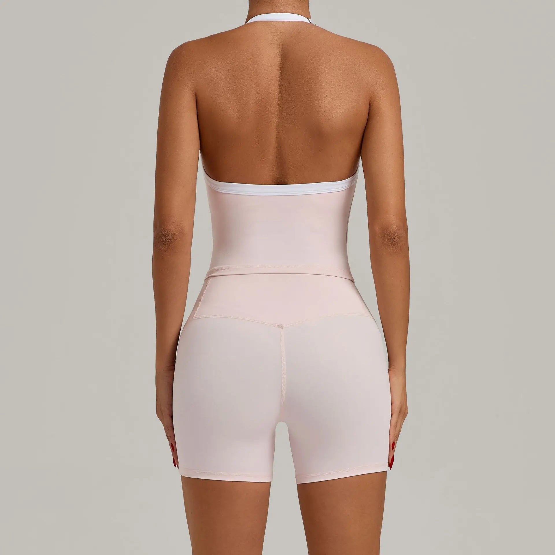 Patchwork Backless Shorts Set