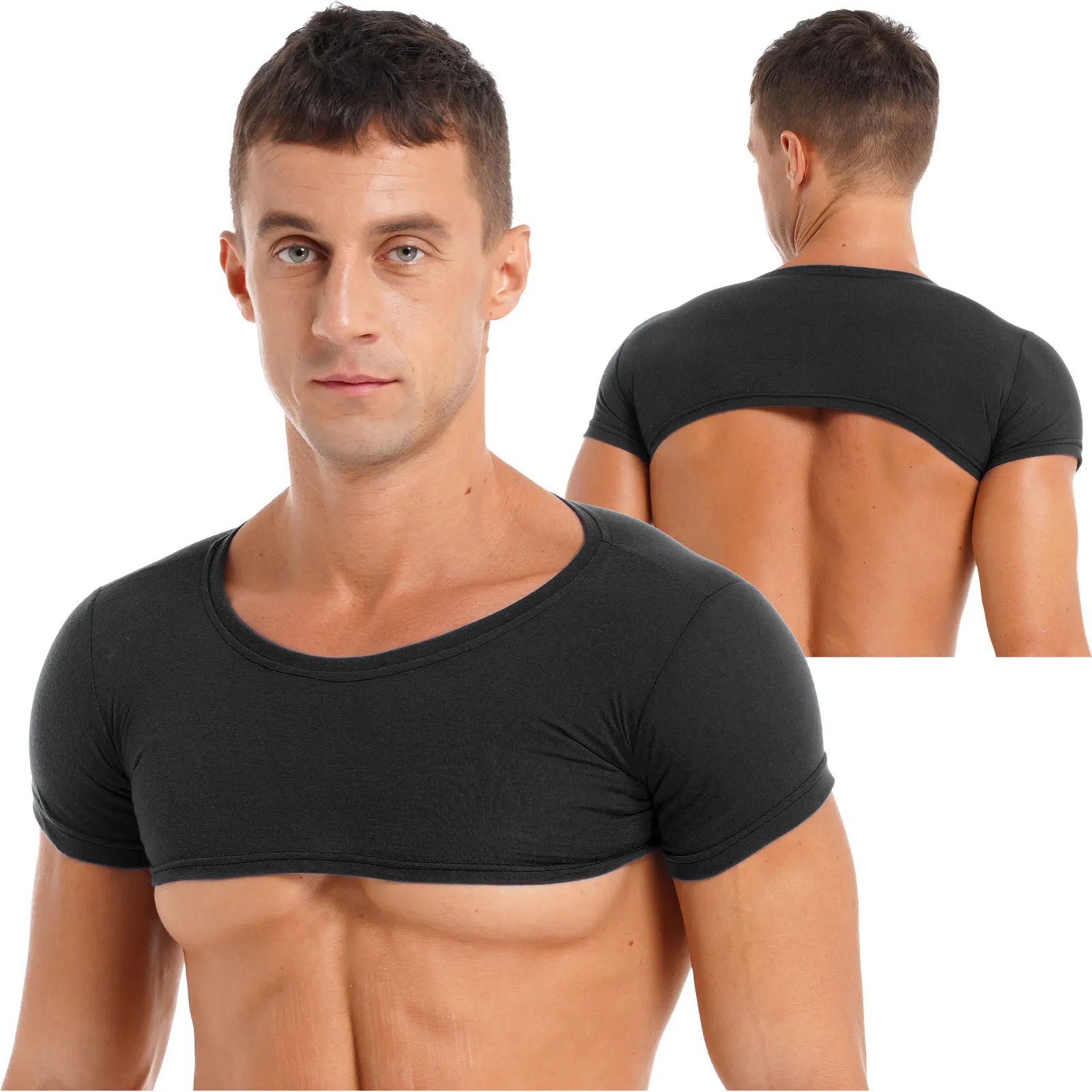 Men's Crop Top Muscle Tee Gym Workout Clubwear Party Outfit