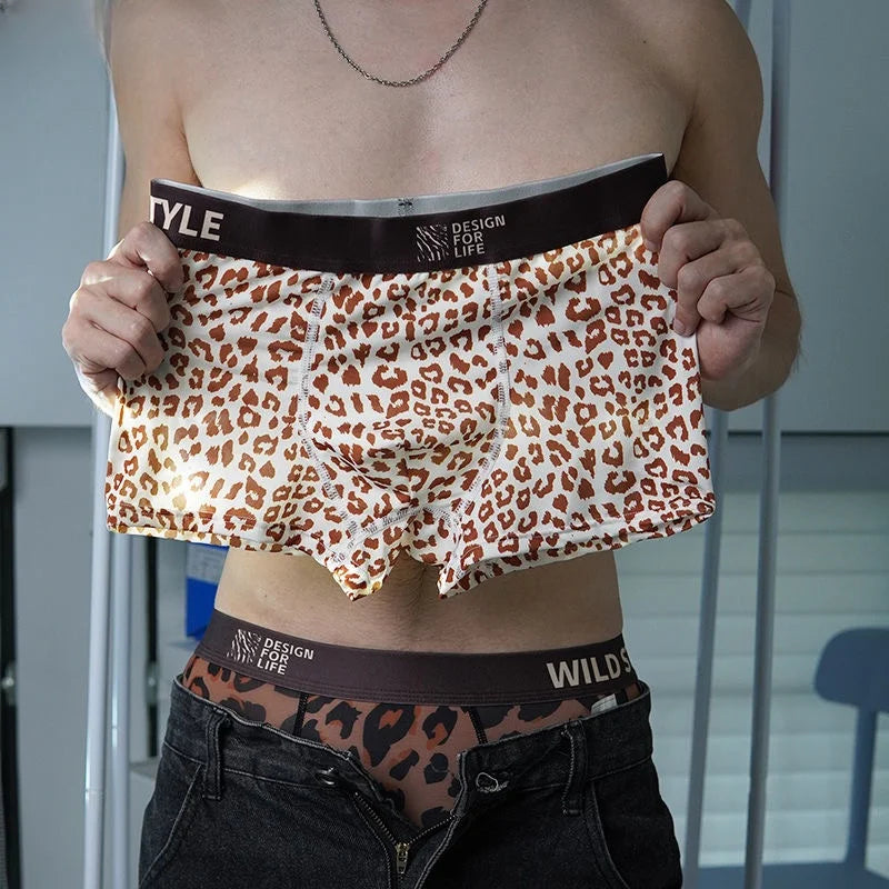 MAIMENG Men's Ice Silk Underwear leopard Underpants Summer Cool Breathable BoxerShorts Leopard Pattern Men's Underwear Sport