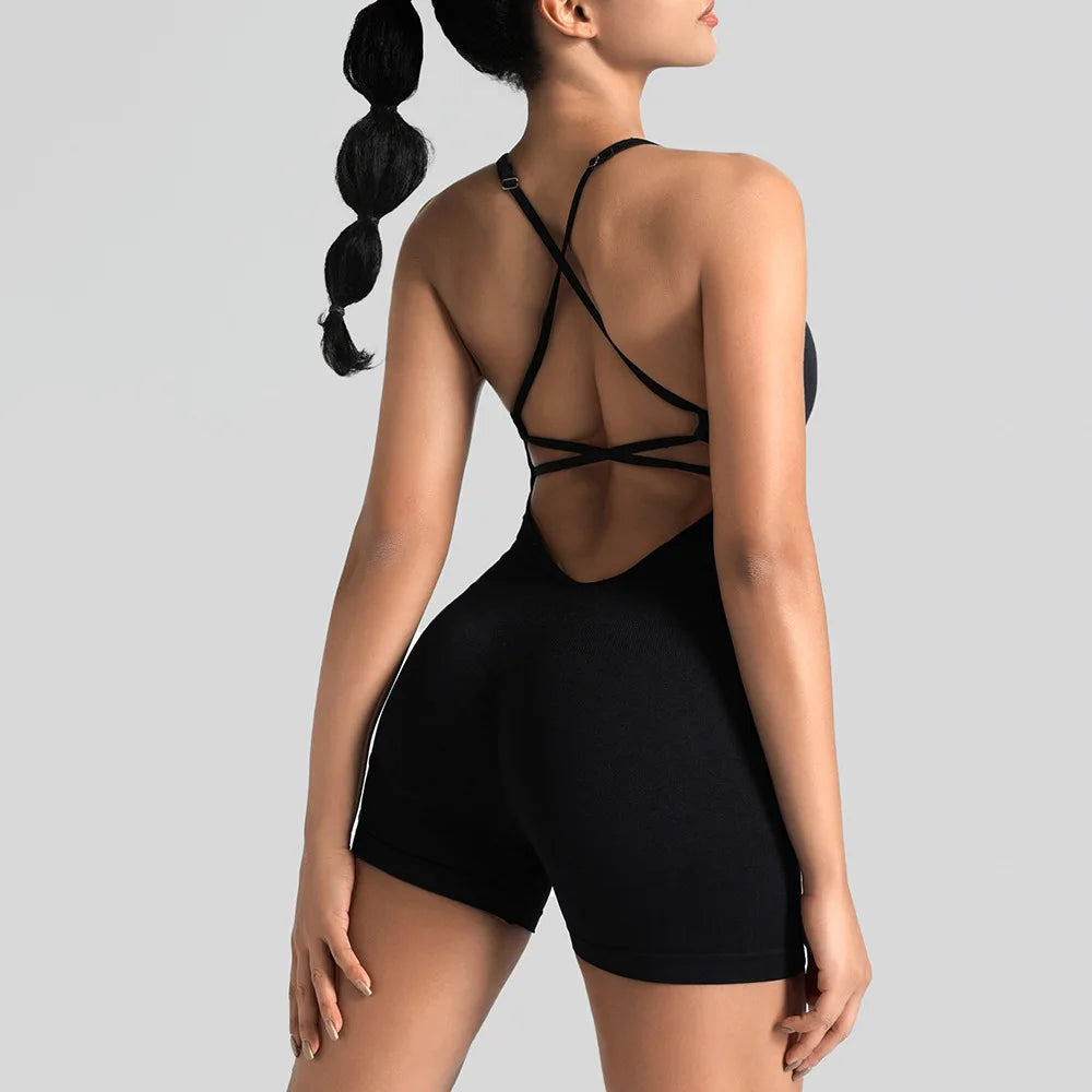 Hollow-Out Suspender Yoga Jumpsuit
