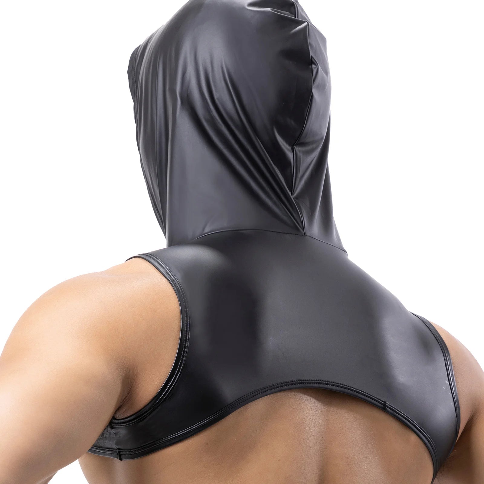 Men's Faux Leather Hooded Crop Top Vest Fitness Sleeveless Tank Tops