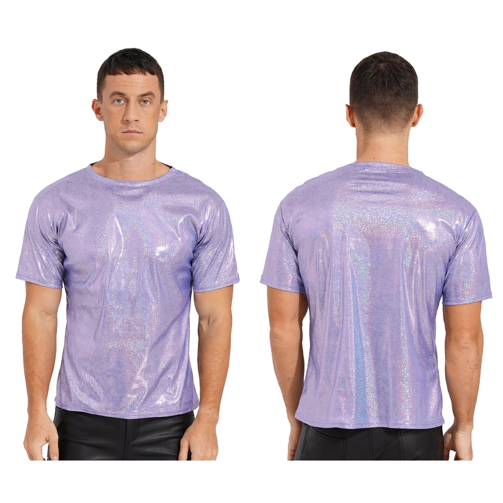 Mens Shiny Top Short Sleeve T-shirt for Rave Party Club