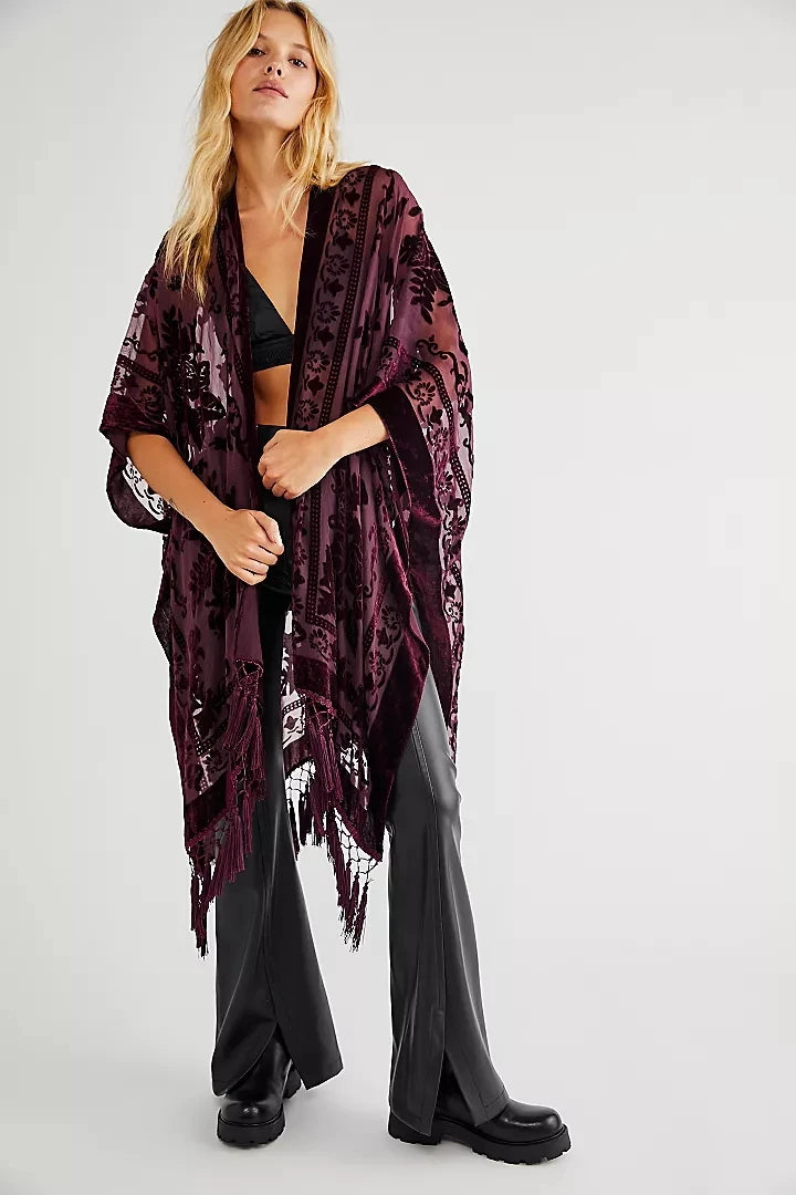 Tassel Plush Beach Kimono