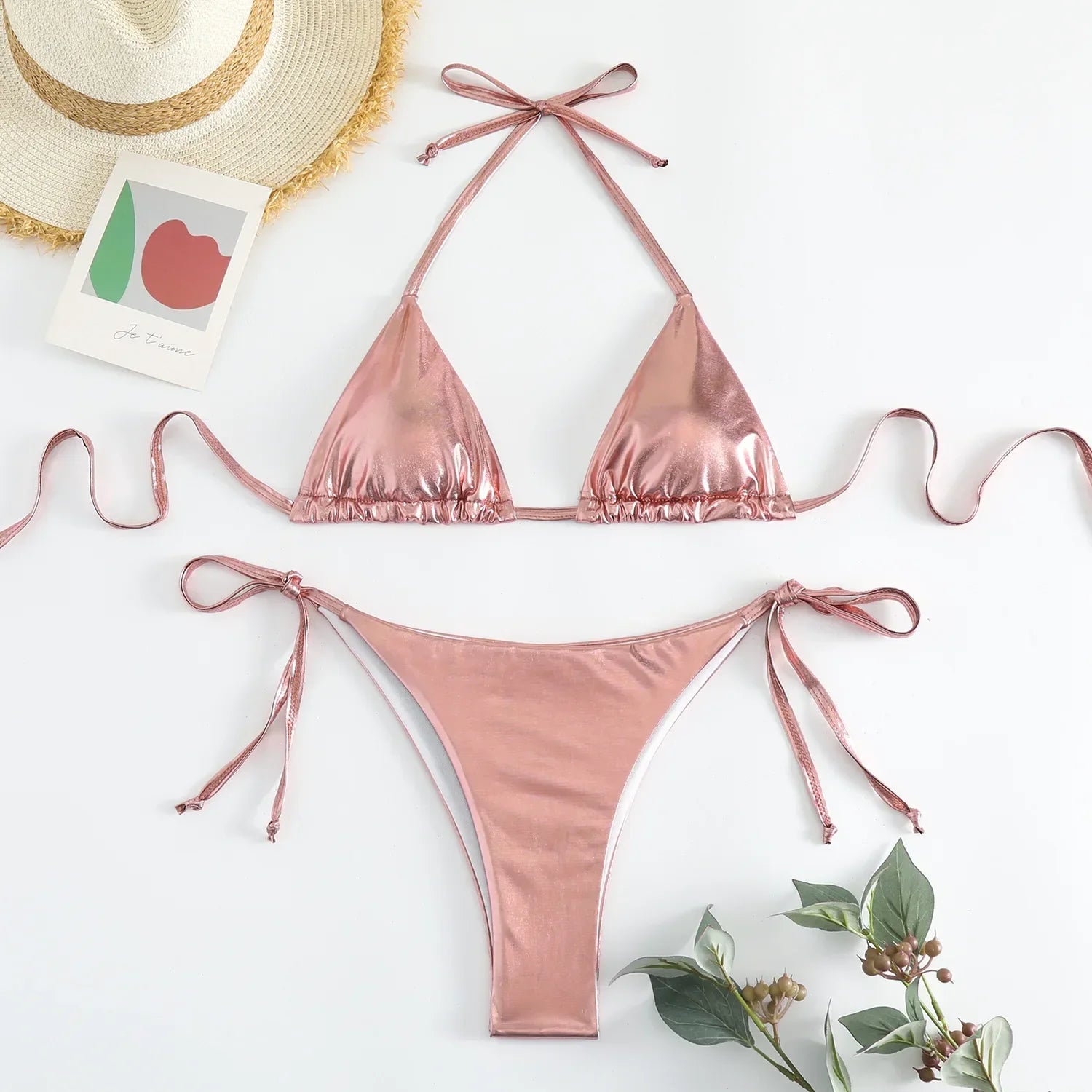 Shimmer Lace-Up Triangle Bikini