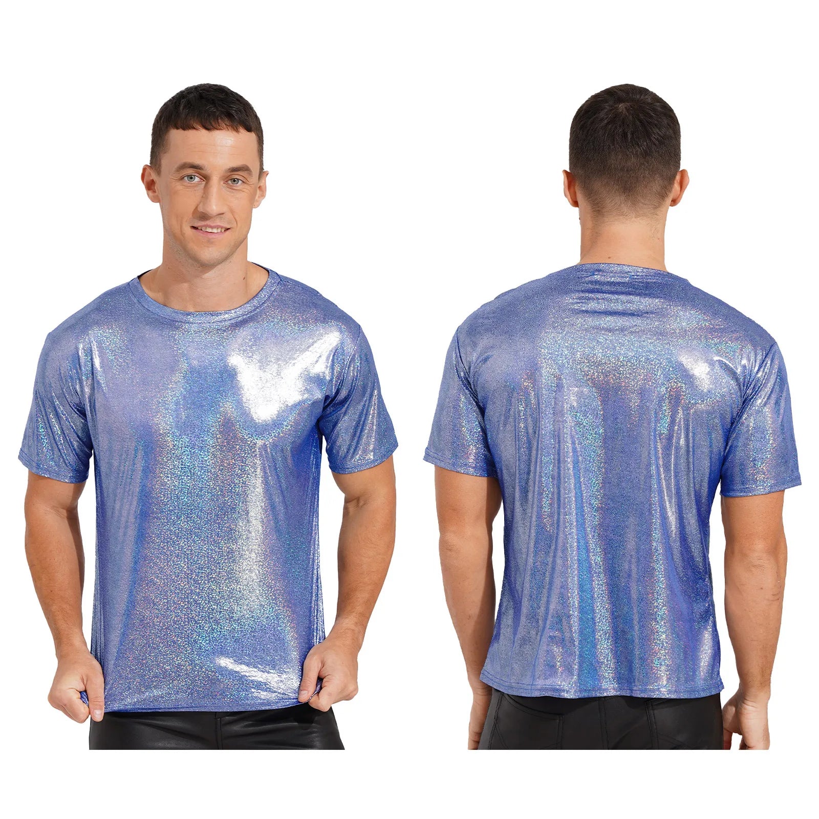 Mens Shiny Top Short Sleeve T-shirt for Rave Party Club