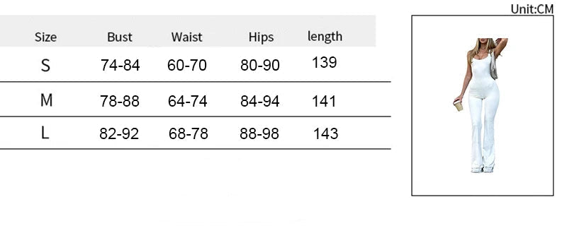 Size chart for a white outfit with measurements in centimeters