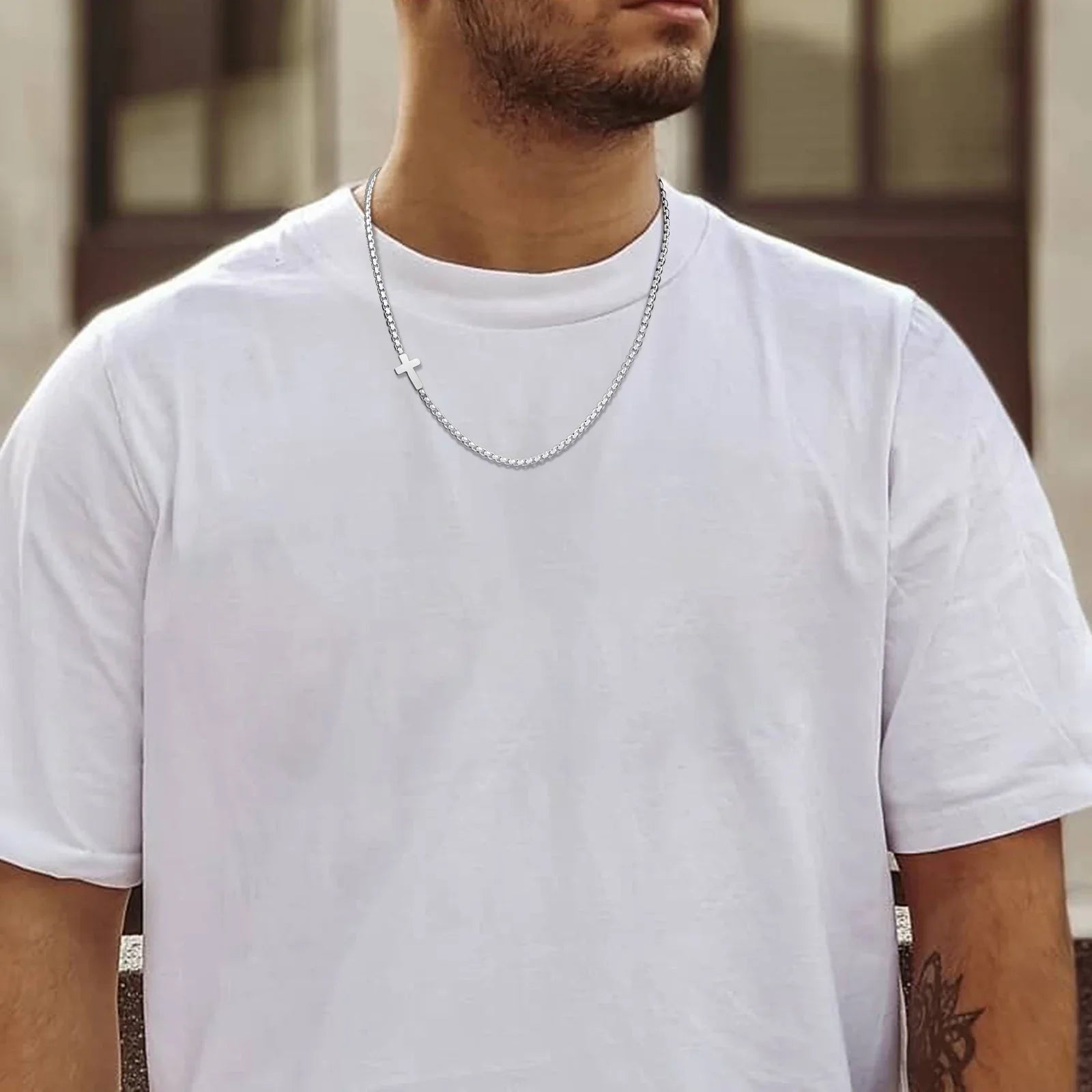 Men's Sideways Cross Necklace
