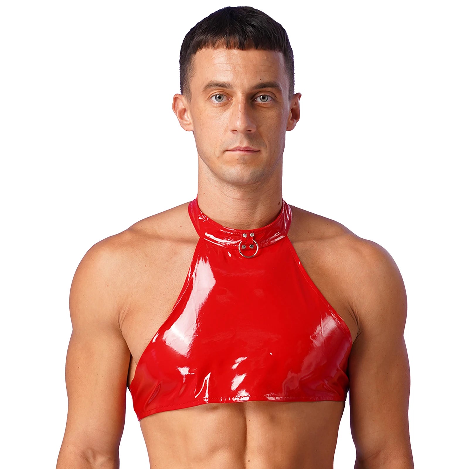 Men's Patent Leather Halter Vest