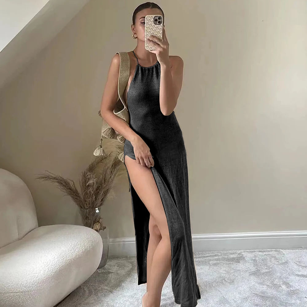 Sheer Halter Knit Maxi