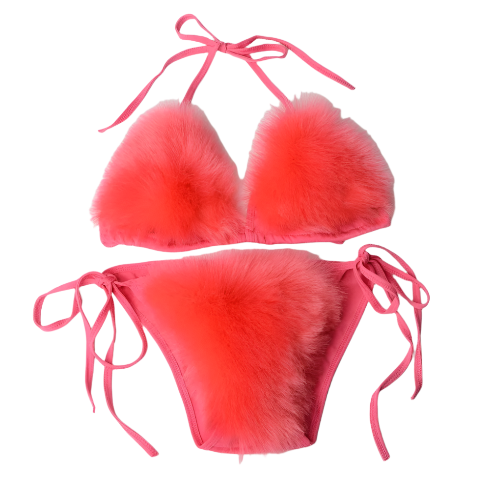 Fur-Embellished Triangle Bikini