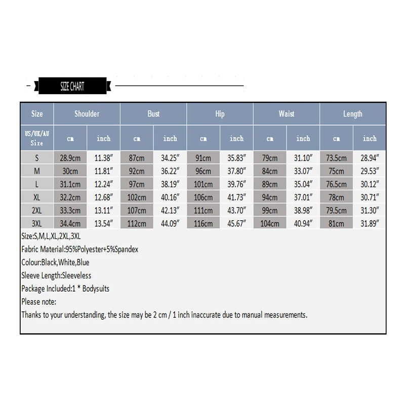 Size chart for clothing measurements on a white background