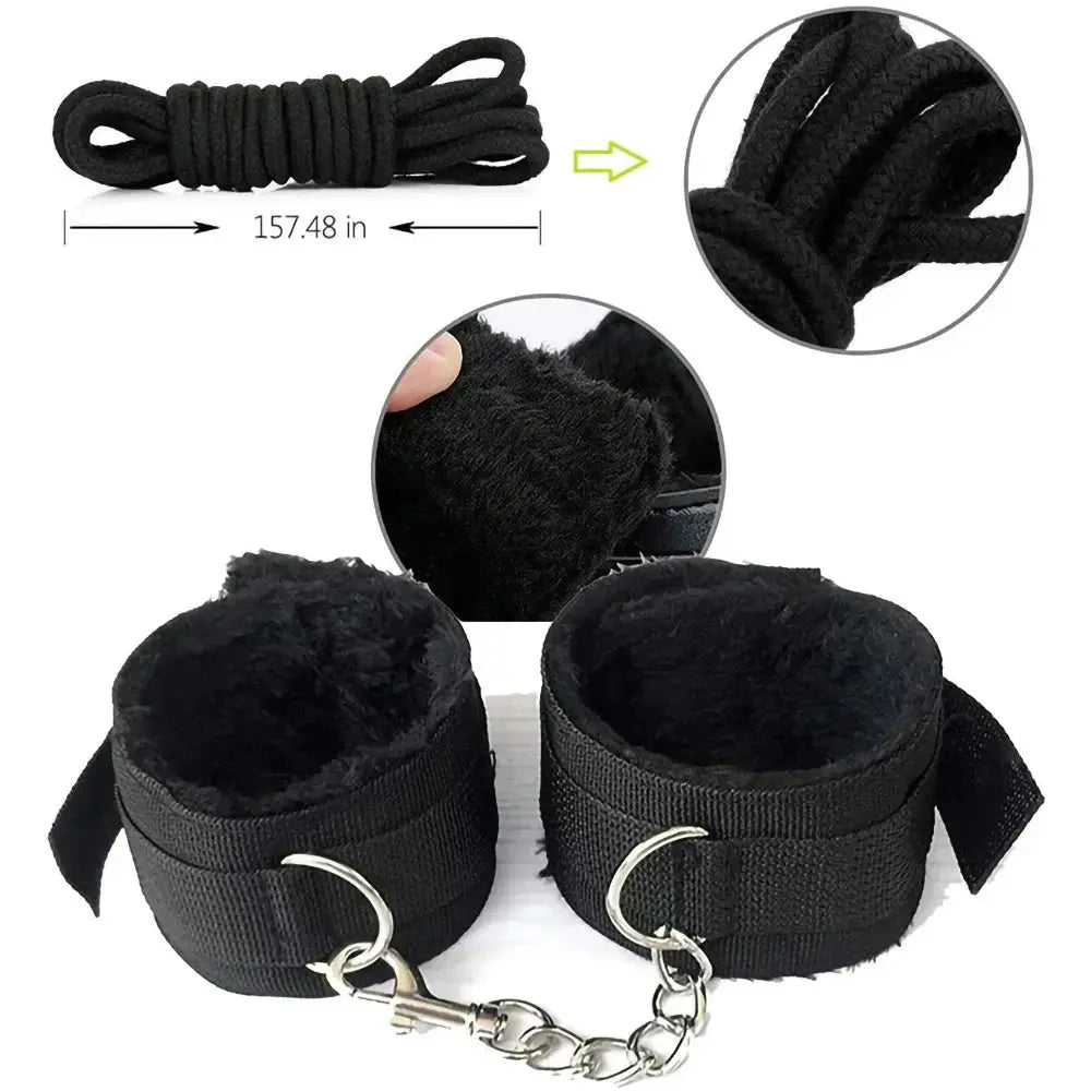 BDSM Adult Sexy Toys For Women Handcuffs Whip Anal Nipple Clamp Blindfold Strap On Vibrator Sex Bondage Set Sexual Couples Kit18 - WOWihte