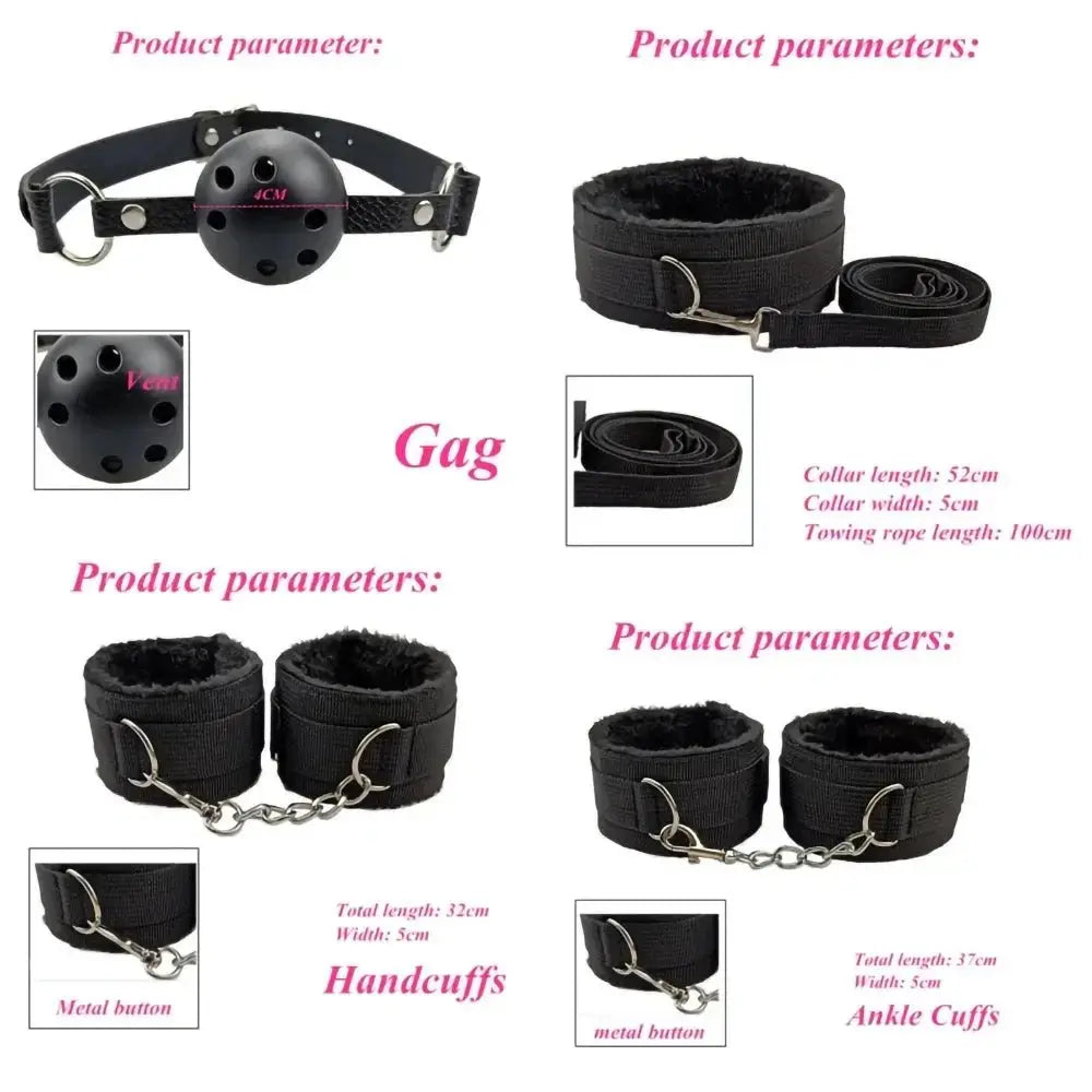 BDSM Adult Sexy Toys For Women Handcuffs Whip Anal Nipple Clamp Blindfold Strap On Vibrator Sex Bondage Set Sexual Couples Kit18 - WOWihte