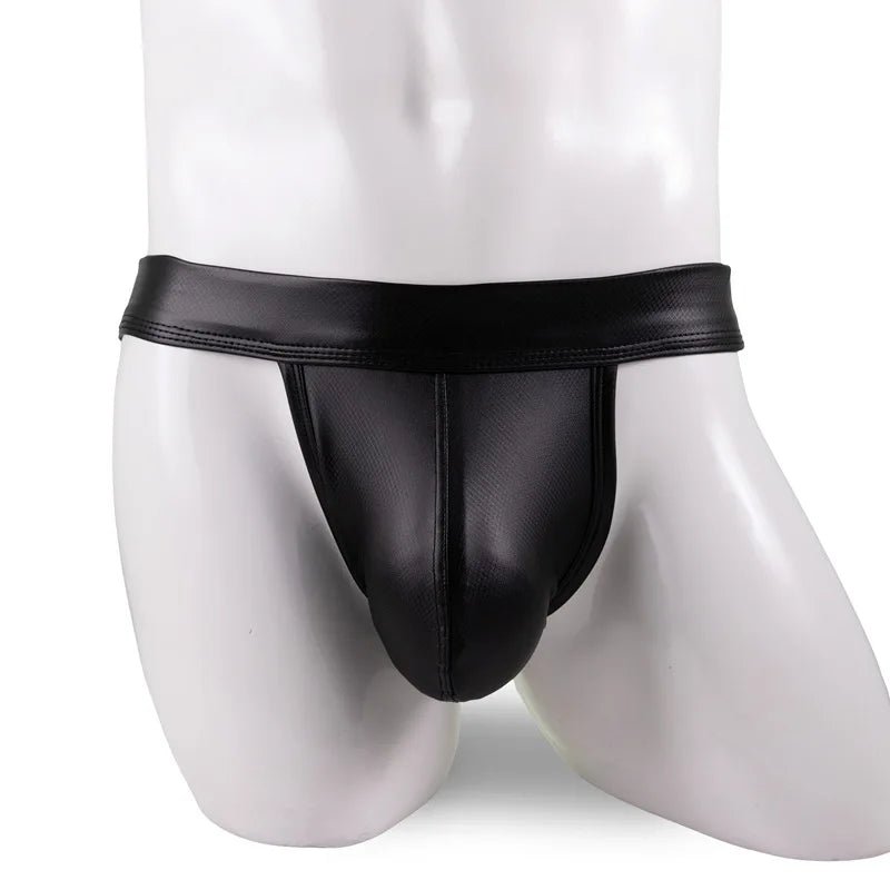 Black Faux Leather Men's Jockstrap - WOWihte