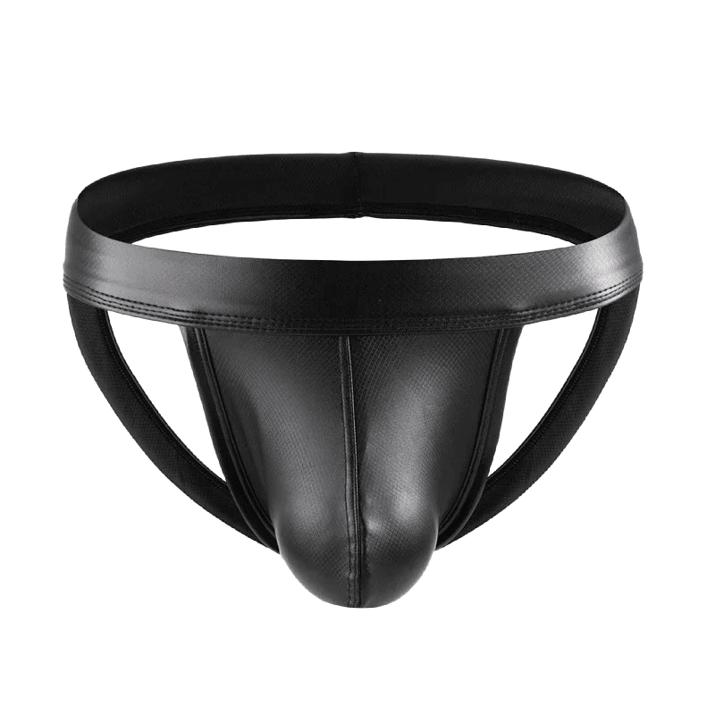Black Faux Leather Men's Jockstrap - WOWihte