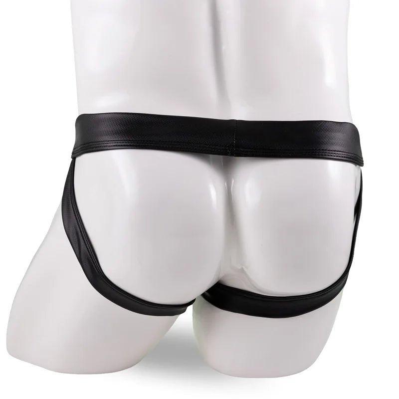 Black Faux Leather Men's Jockstrap - WOWihte