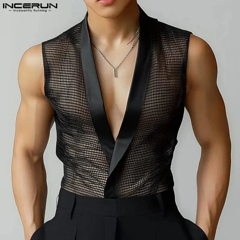 Black Mesh Streetwear Tank Top - WOWihte