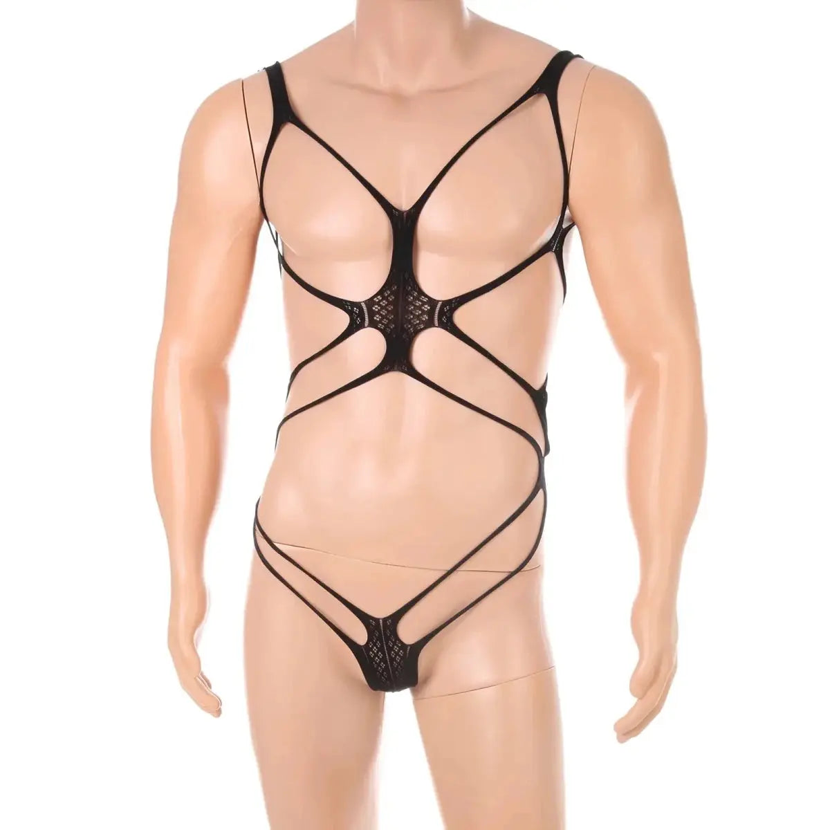 Bodysuits Sexy Bondage Lingerie Men One - Piece Fishnet Hollow Bra Open Butts Underwear Erotic Apparel - WOWihte