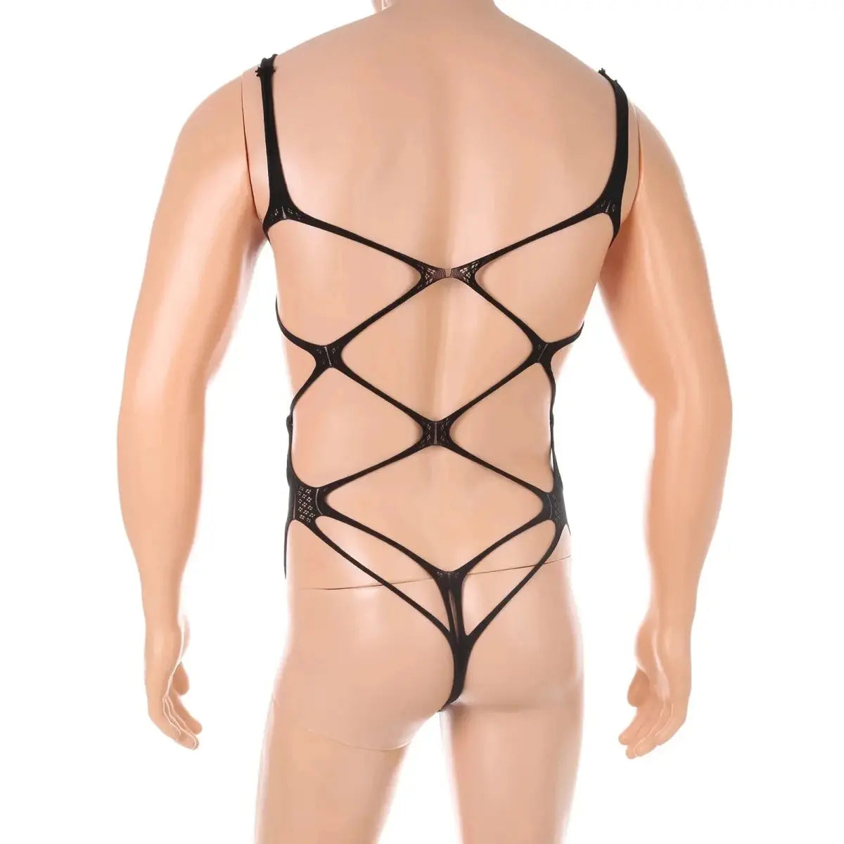 Bodysuits Sexy Bondage Lingerie Men One - Piece Fishnet Hollow Bra Open Butts Underwear Erotic Apparel - WOWihte