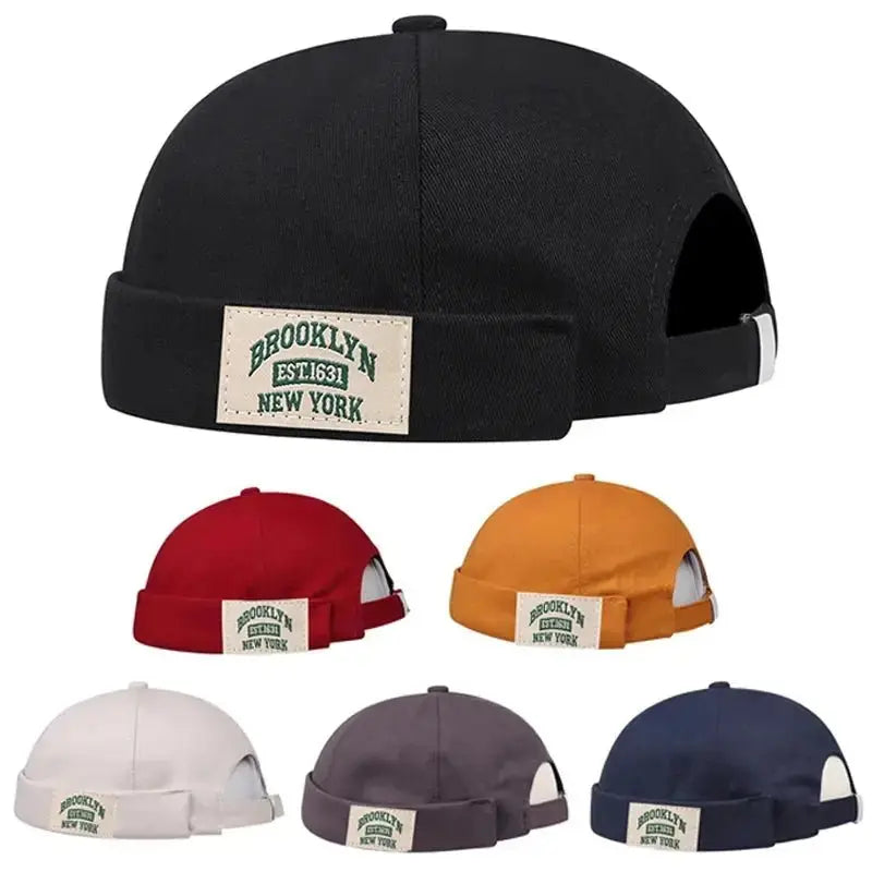 BROOKLYN1631 Label of Cloth Brimless Skullies Cap Beanie Hat Men Street Portable Docker Hats Melon Skin Cap Hip Hop Vintage Caps - WOWihte