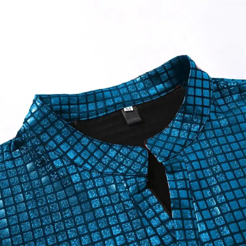 Checkered Stand Collar Polo Shirt - WOWihte