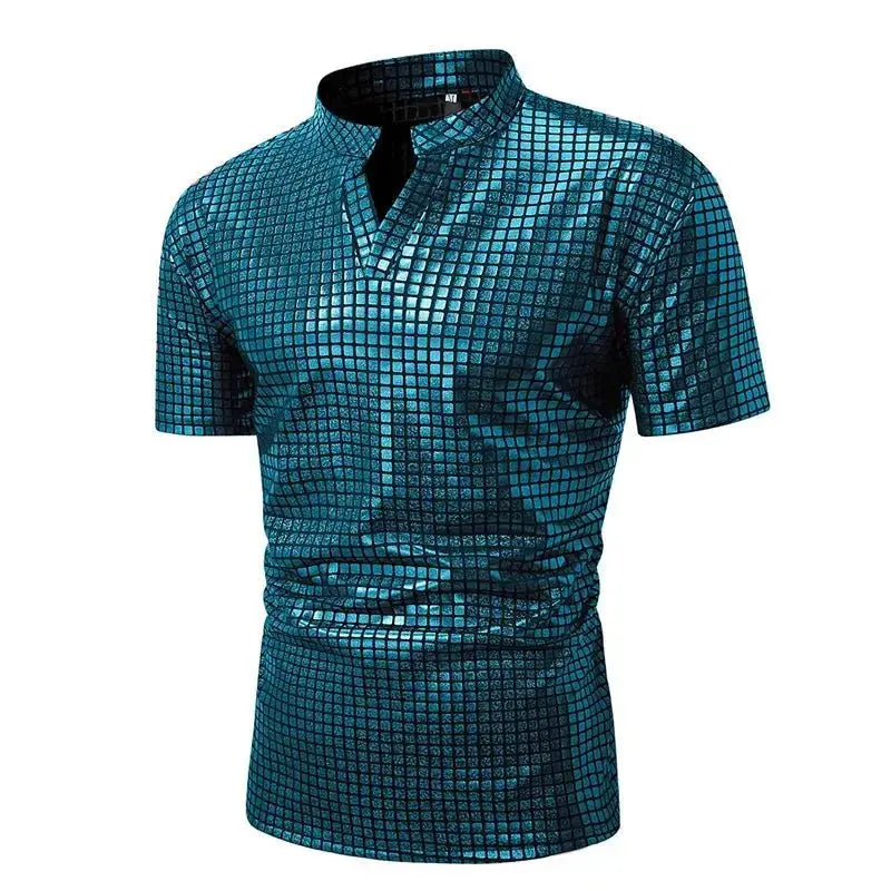Checkered Stand Collar Polo Shirt - WOWihte