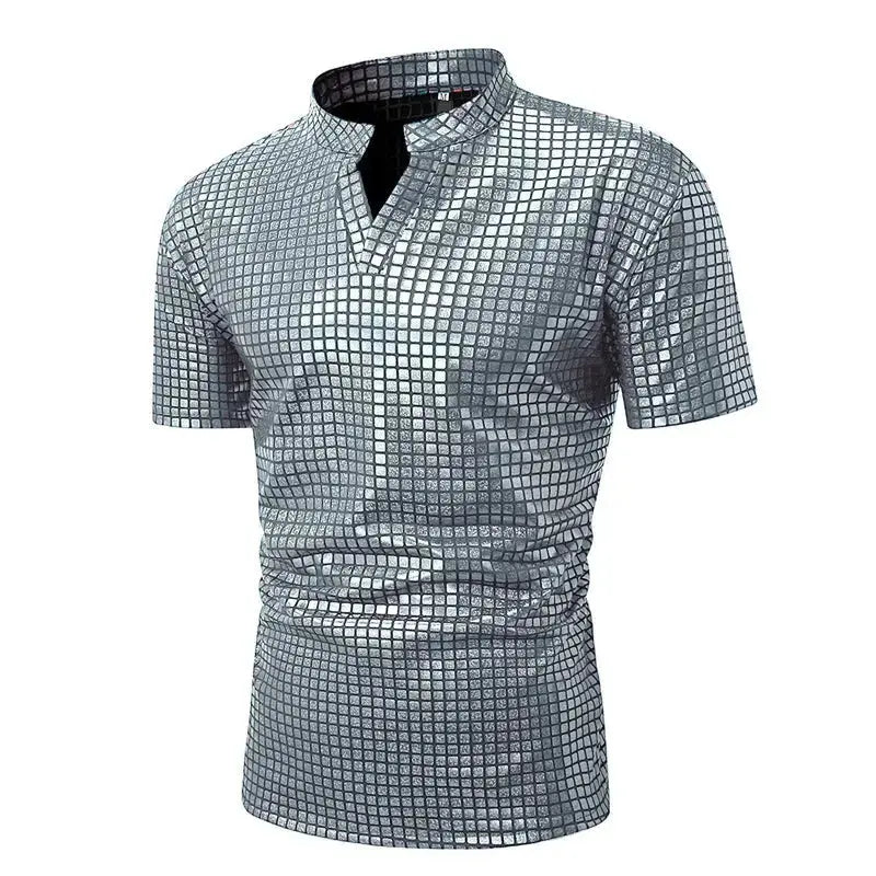Checkered Stand Collar Polo Shirt - WOWihte