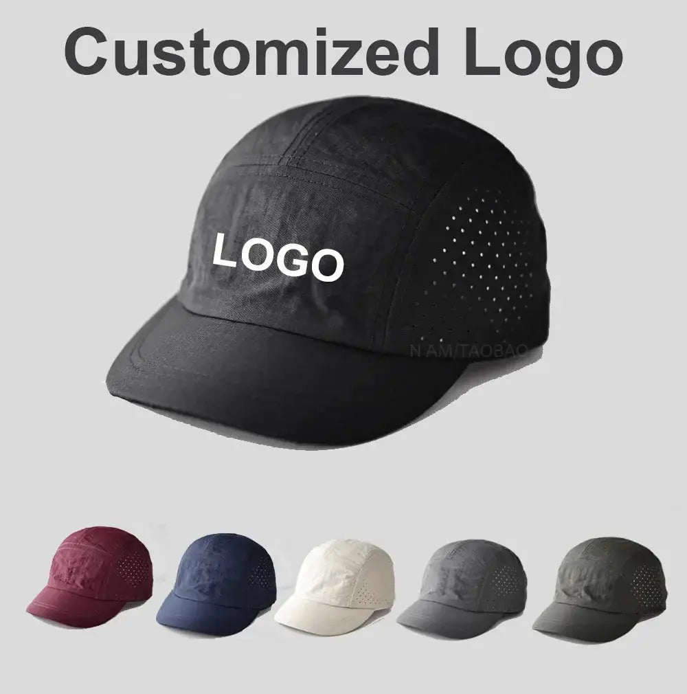 Custom Logo 5 - Panel Light Board Quick - drying Solid Color Hole Short - brim Baseball Cap Men Women Couples Simple Thin Baseball Cap - WOWihte