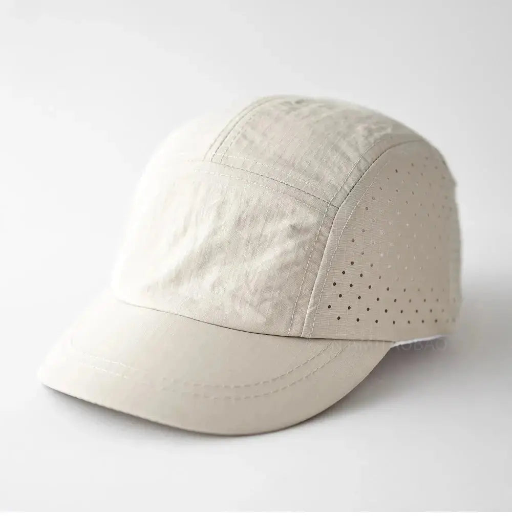 Custom Logo 5 - Panel Light Board Quick - drying Solid Color Hole Short - brim Baseball Cap Men Women Couples Simple Thin Baseball Cap - WOWihte