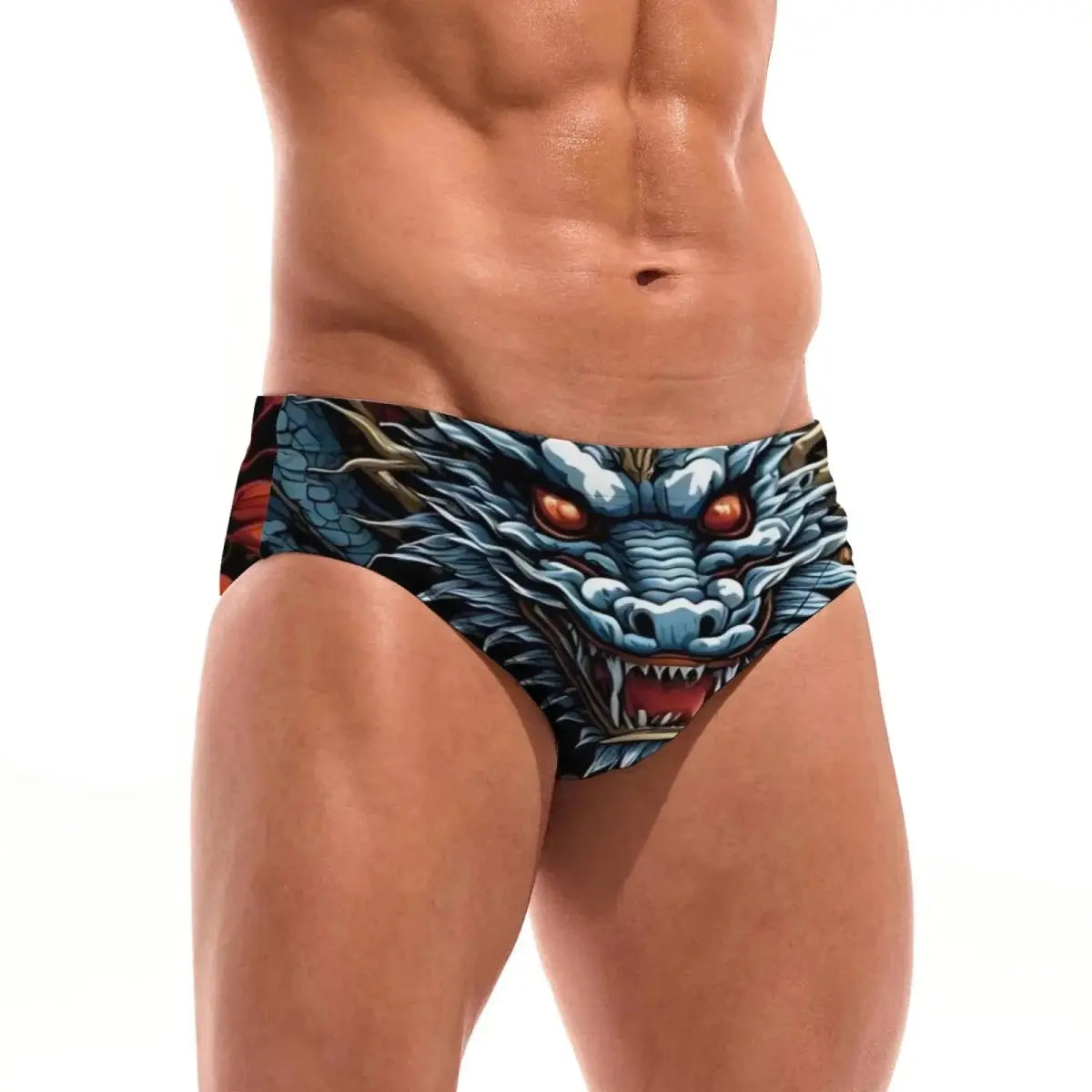 Dragon Print Triangle Swim Trunks - WOWihte