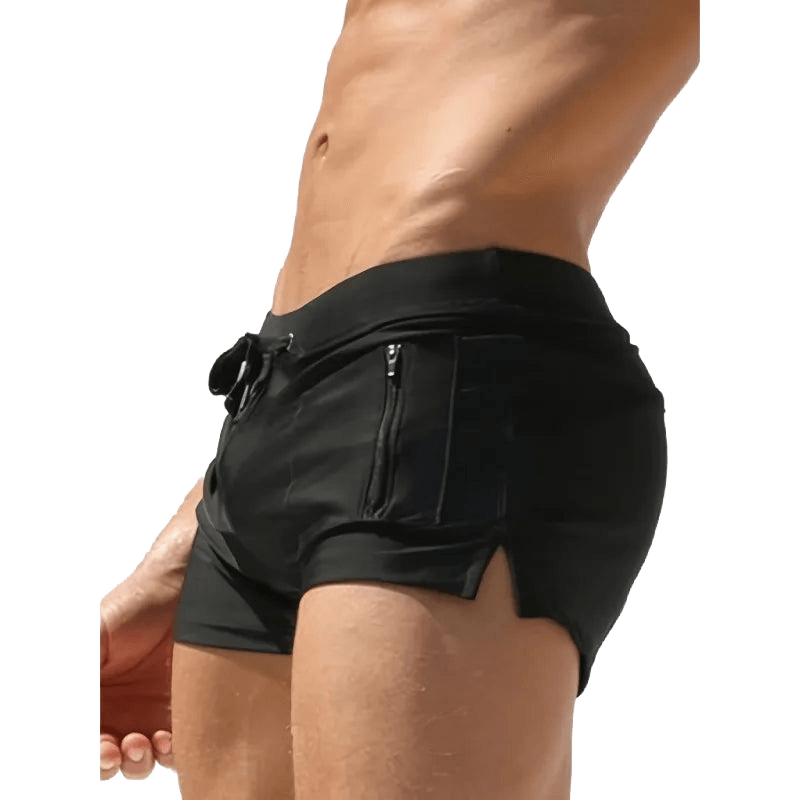 Stretchy Quick-Dry Zip Swim Trunks