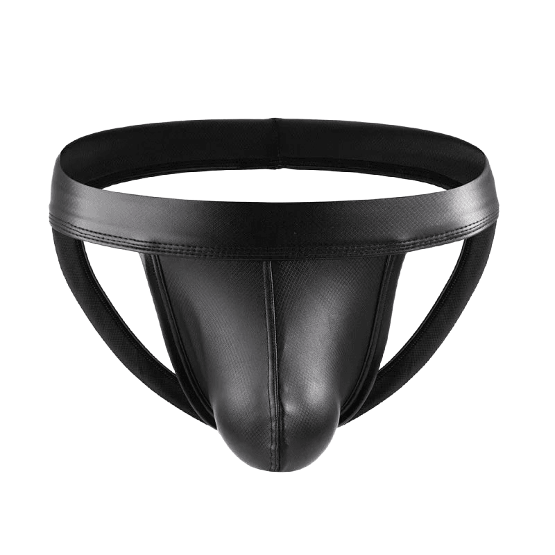 Black Faux Leather Men's Jockstrap