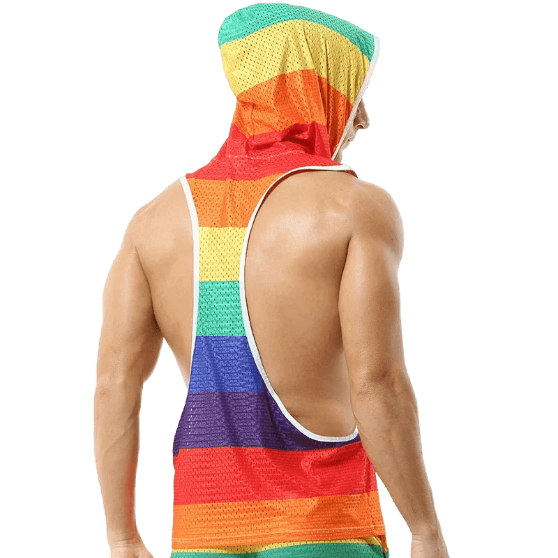 Rainbow Mesh Singlet Hoodie Tank