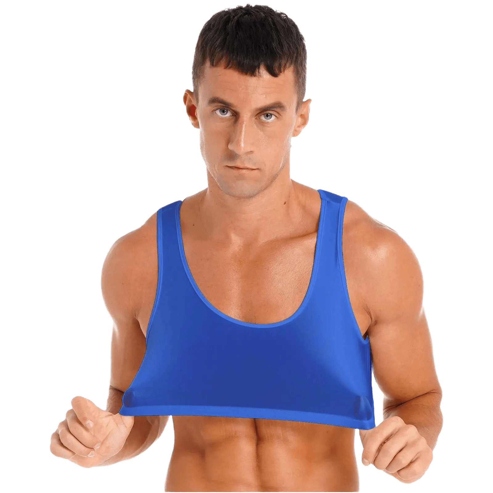 Men's Glossy Sleeveless Crop Top