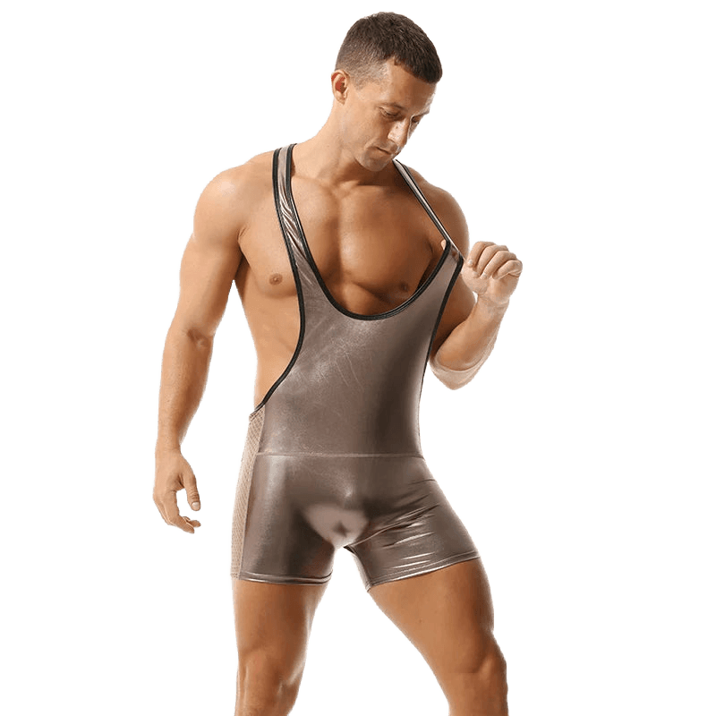 Sexy Men's Jumpsuit Leather Costume