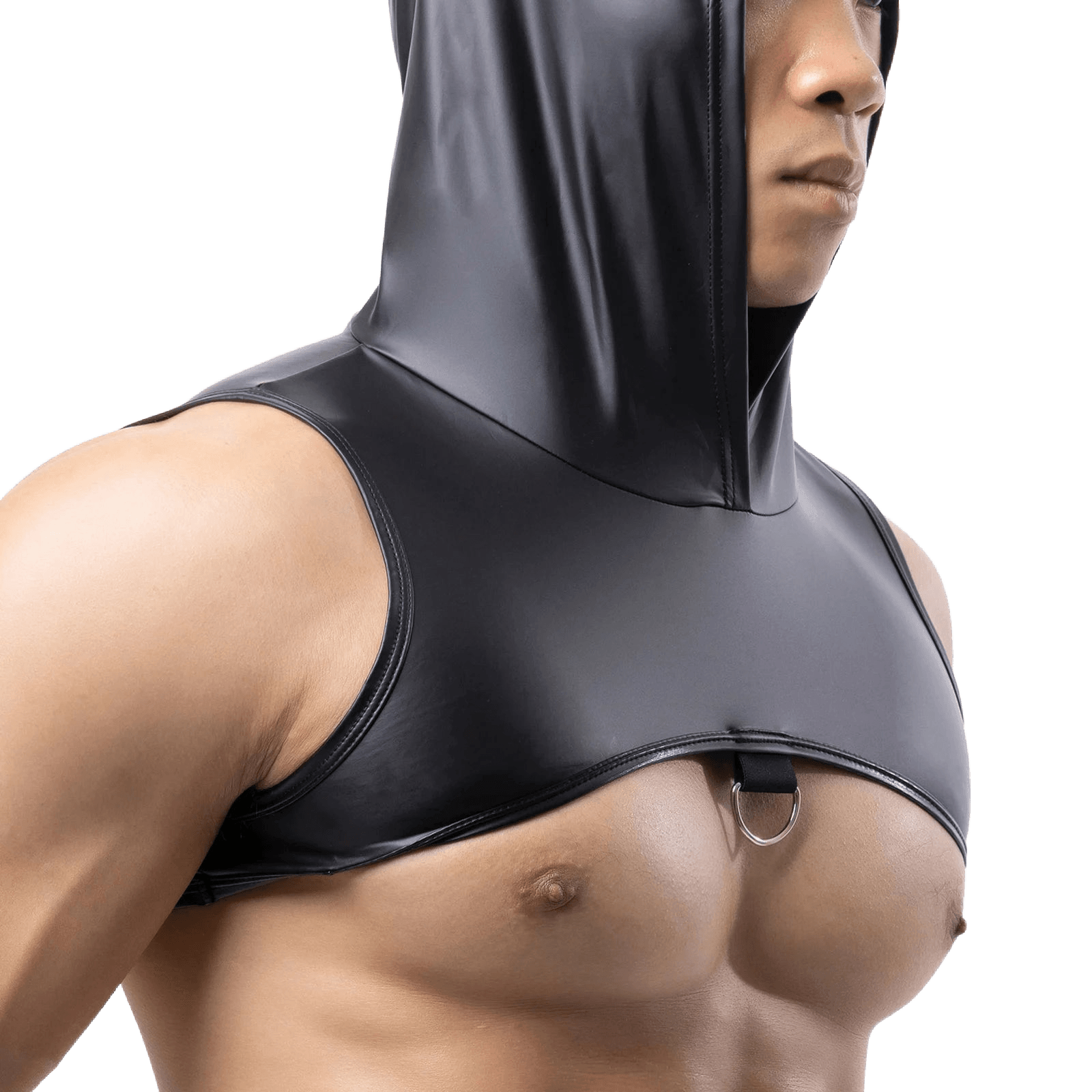 Men's Faux Leather Hooded Crop Top Vest Fitness Sleeveless Tank Tops
