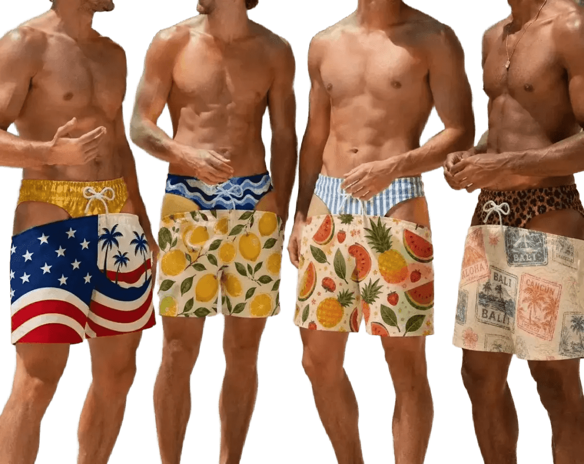 Fake Underwear Print Swim Shorts - WOWihte