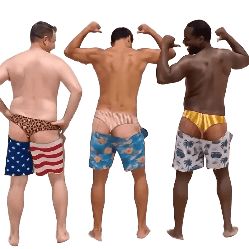 Fake Underwear Print Swim Shorts - WOWihte
