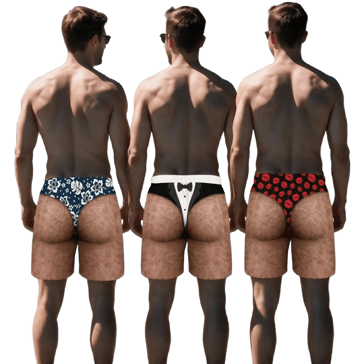 Fake Underwear Print Swim Shorts - WOWihte