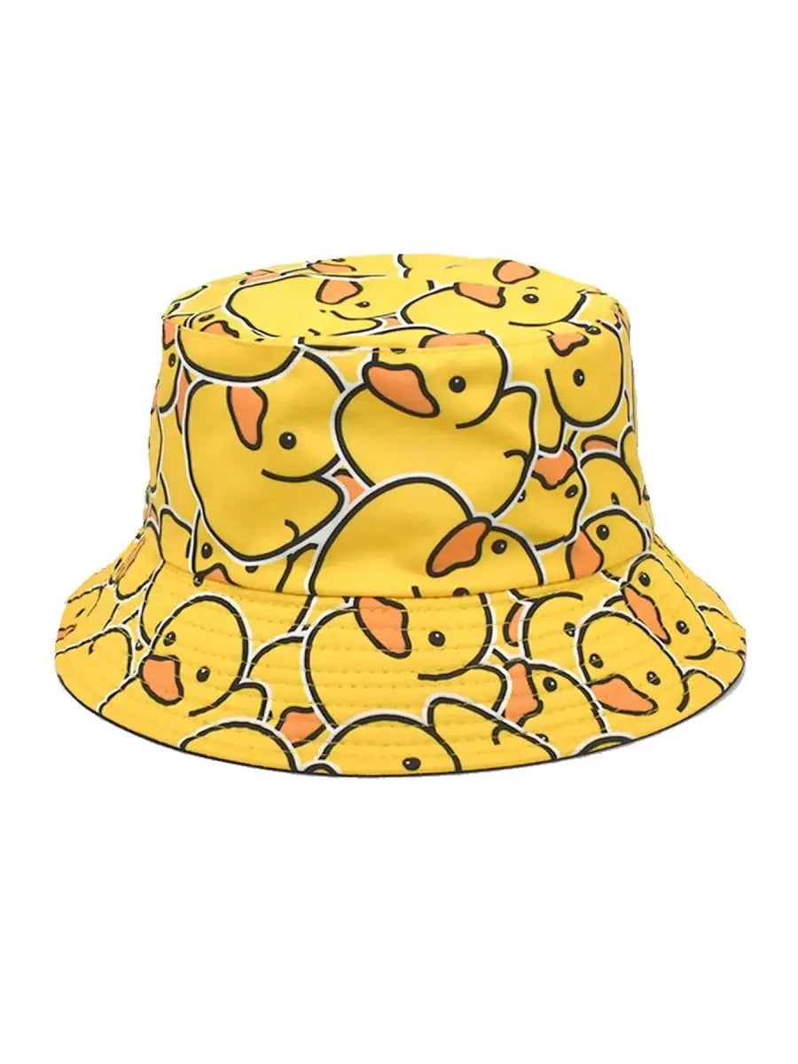 Fashionable Full - Print Duck Casual Bucket Hat, Cartoon Print Pattern Bucket Hat, Reversible Foldable Lightweight Flat - Top Hat, Unisex Casual Sun Hat, Suitable for Beach Vacations and Outdoor Leisure Activities - WOWihte