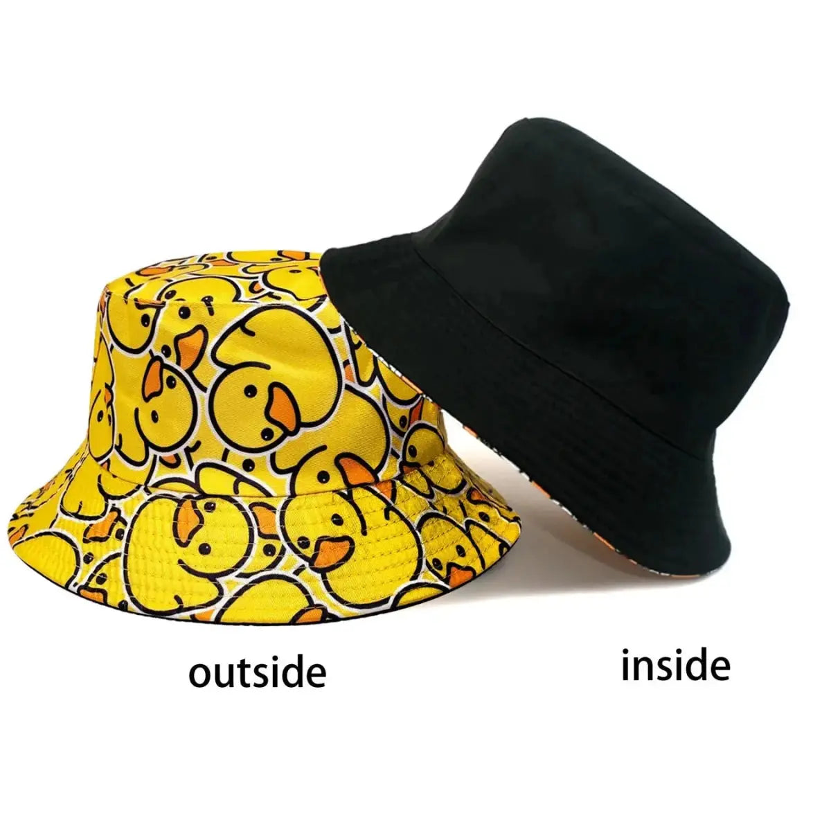 Fashionable Full - Print Duck Casual Bucket Hat, Cartoon Print Pattern Bucket Hat, Reversible Foldable Lightweight Flat - Top Hat, Unisex Casual Sun Hat, Suitable for Beach Vacations and Outdoor Leisure Activities - WOWihte