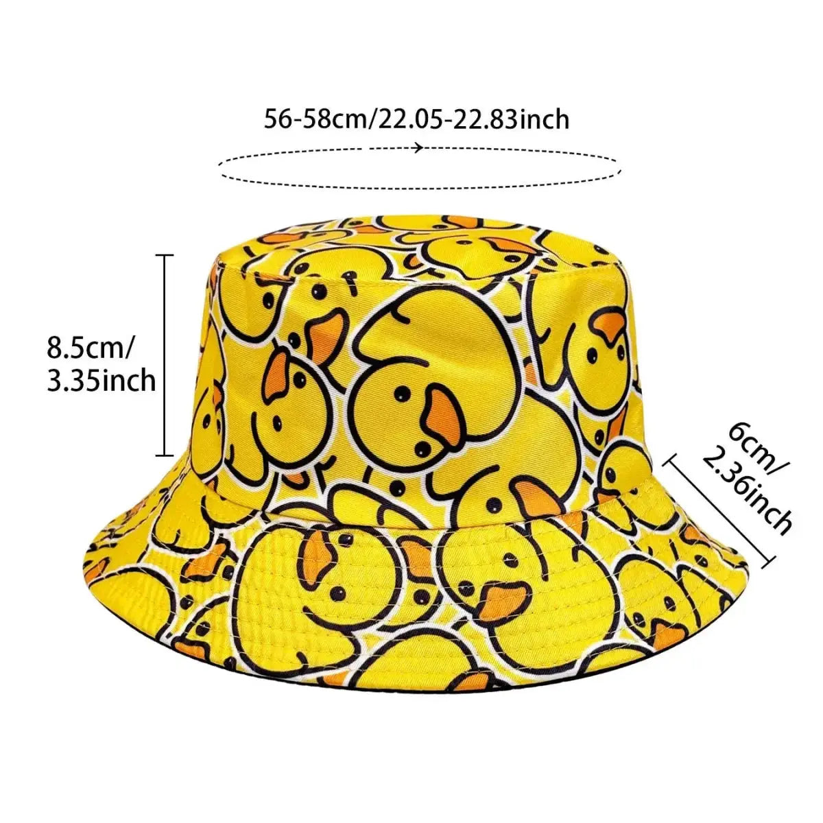 Fashionable Full - Print Duck Casual Bucket Hat, Cartoon Print Pattern Bucket Hat, Reversible Foldable Lightweight Flat - Top Hat, Unisex Casual Sun Hat, Suitable for Beach Vacations and Outdoor Leisure Activities - WOWihte