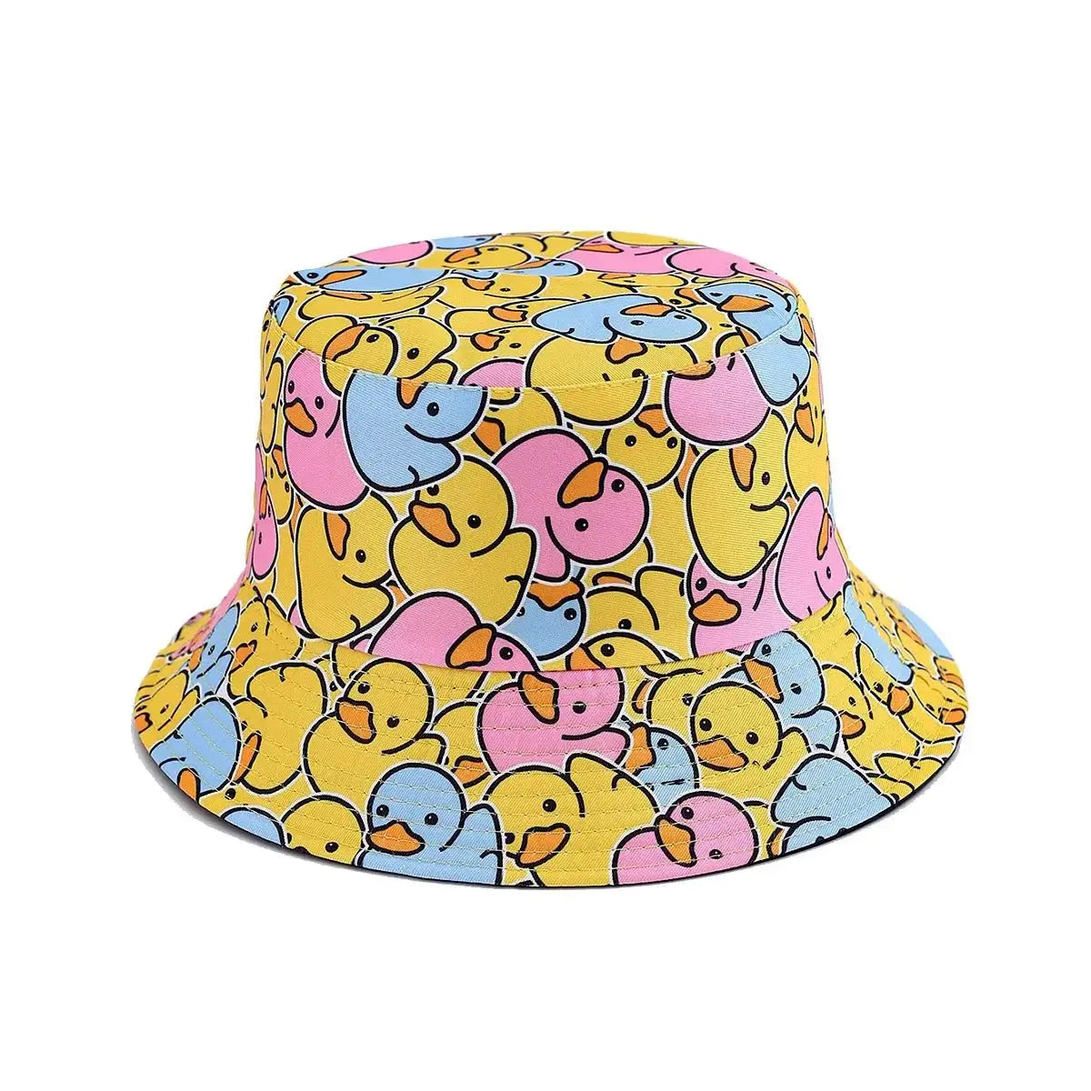 Fashionable Full - Print Duck Casual Bucket Hat, Cartoon Print Pattern Bucket Hat, Reversible Foldable Lightweight Flat - Top Hat, Unisex Casual Sun Hat, Suitable for Beach Vacations and Outdoor Leisure Activities - WOWihte