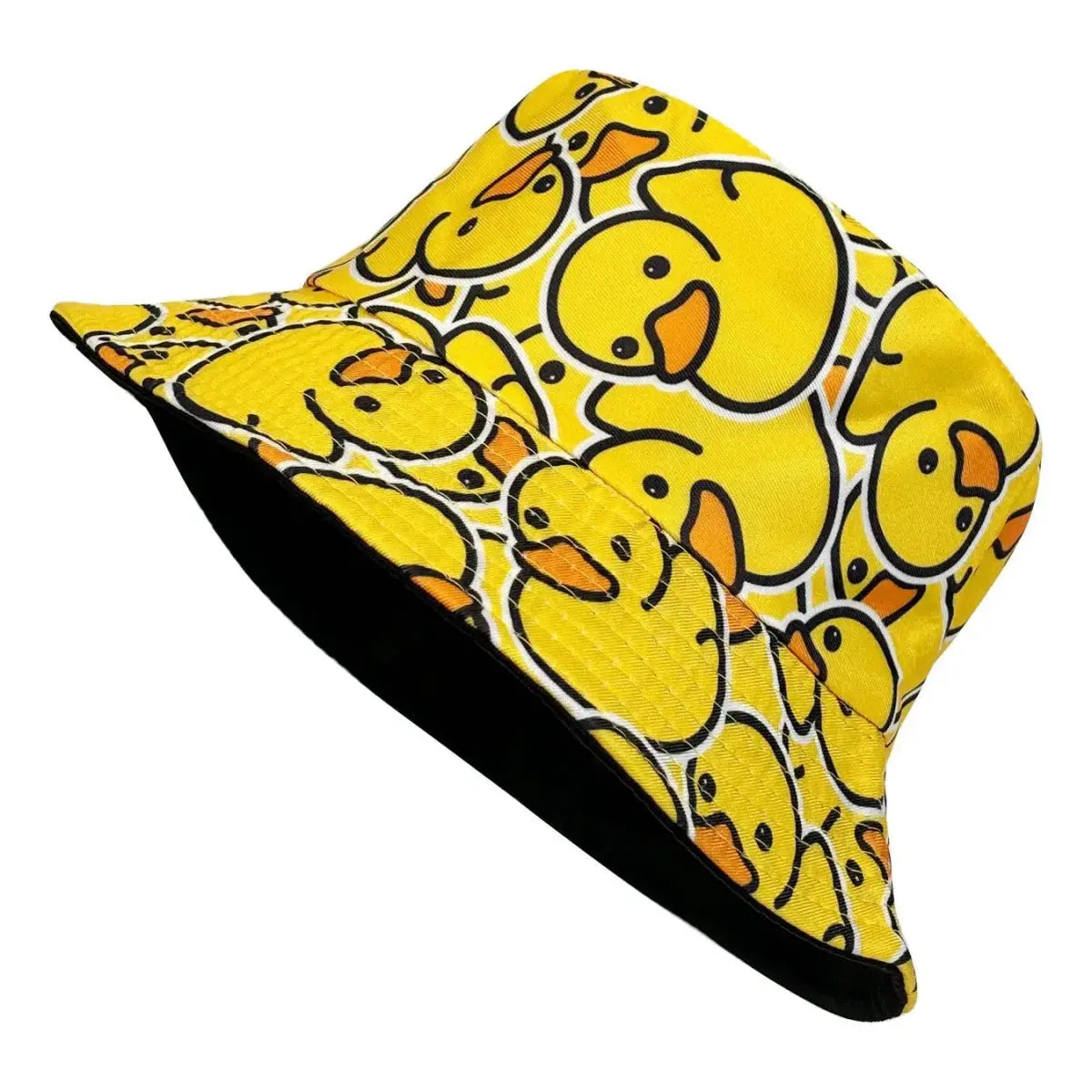Fashionable Full - Print Duck Casual Bucket Hat, Cartoon Print Pattern Bucket Hat, Reversible Foldable Lightweight Flat - Top Hat, Unisex Casual Sun Hat, Suitable for Beach Vacations and Outdoor Leisure Activities - WOWihte