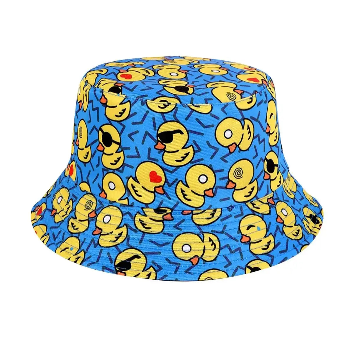 Fashionable Full - Print Duck Casual Bucket Hat, Cartoon Print Pattern Bucket Hat, Reversible Foldable Lightweight Flat - Top Hat, Unisex Casual Sun Hat, Suitable for Beach Vacations and Outdoor Leisure Activities - WOWihte