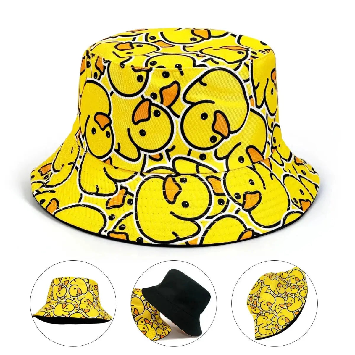 Fashionable Full - Print Duck Casual Bucket Hat, Cartoon Print Pattern Bucket Hat, Reversible Foldable Lightweight Flat - Top Hat, Unisex Casual Sun Hat, Suitable for Beach Vacations and Outdoor Leisure Activities - WOWihte