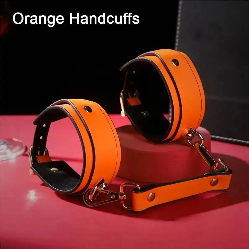 Fluorescence Leather Bdsm Handcuffs Ankle Cuff Hang Buckle Link Bondage Gear Sex Toy for Woman Slave Bdsm Restraints Adult Toys - WOWihte