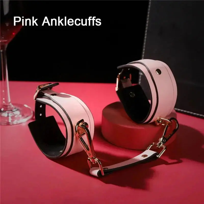 Fluorescence Leather Bdsm Handcuffs Ankle Cuff Hang Buckle Link Bondage Gear Sex Toy for Woman Slave Bdsm Restraints Adult Toys - WOWihte