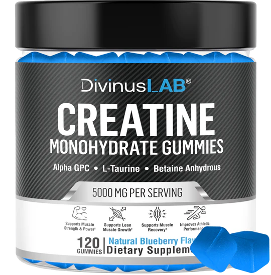 Creatine Monohydrate Gummies – 5g per Serving, 120 Count, Blueberry Flavor